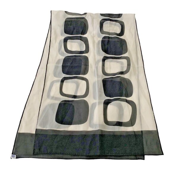 Vintage Sheer CELEBRITEES BY DESCO Black White Geo Design Polyester Neck Scarf - Picture 1 of 11